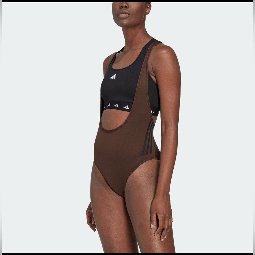 NWT Adidas Size M Water Icons Swimsuit Brown/Black