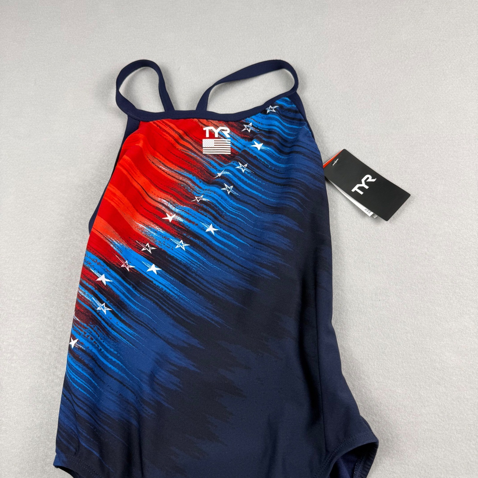 TYR Womens M 34 One Piece Swimsuit Navy Red White USA Durafast Elite NWT