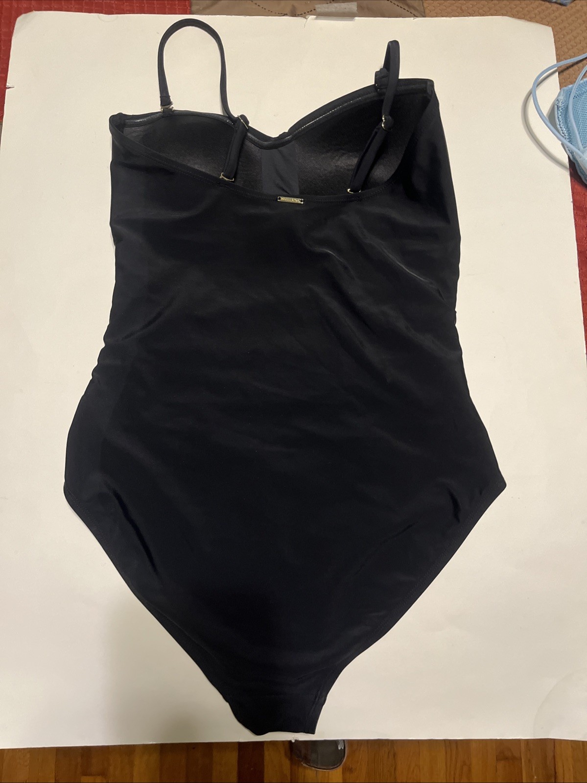 Relleciga One Piece Swimsuit Women’s Ruched Body Spaghetti Strap Black Medium