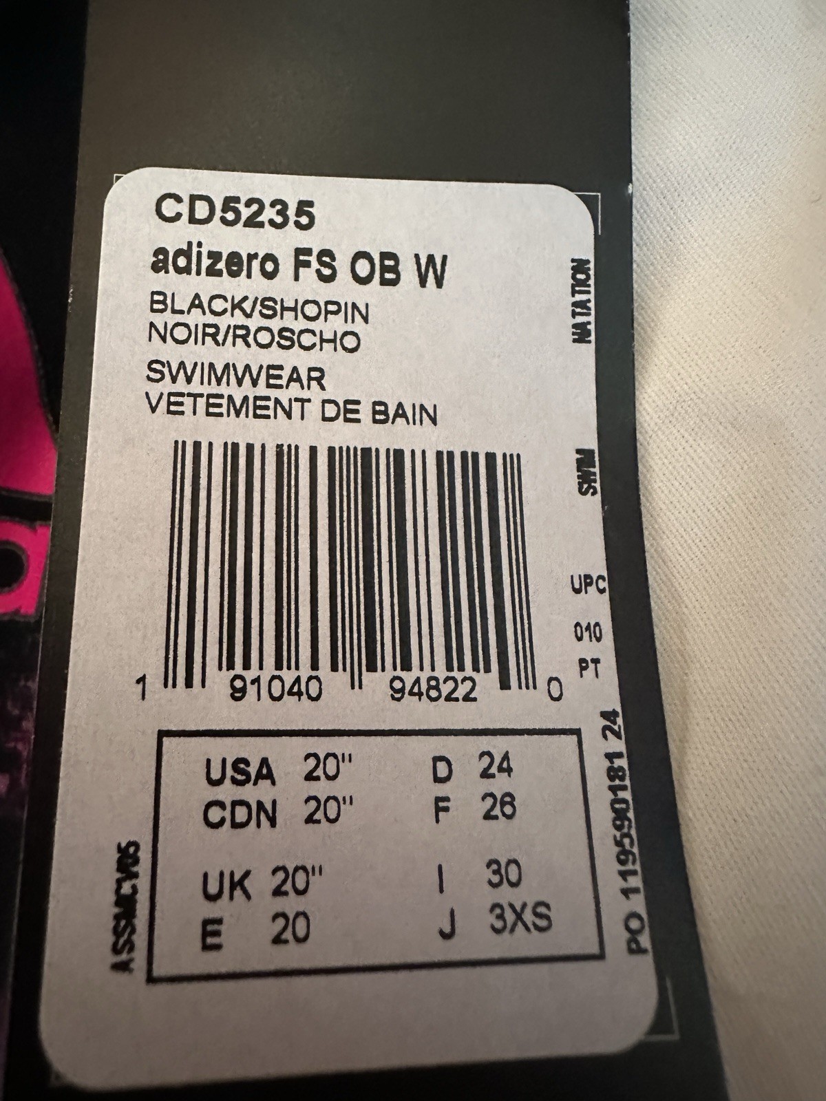 Women’s Adidas Adizero XVIII Freestyle Closed Back FINA Swimsuit SZ 20in REPAIR