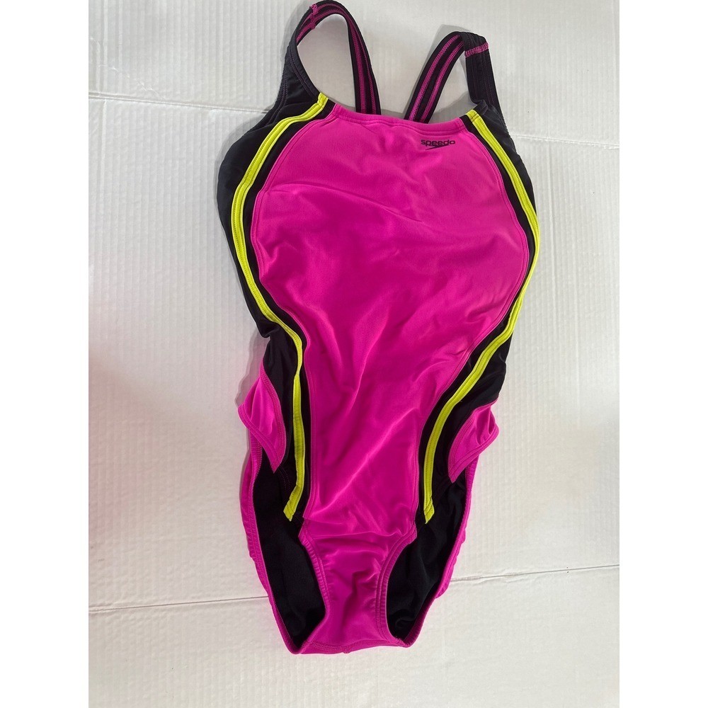 Speedo Swimsuit Size 8 Pink & Black One Piece Hydro Bra Athletic Womens