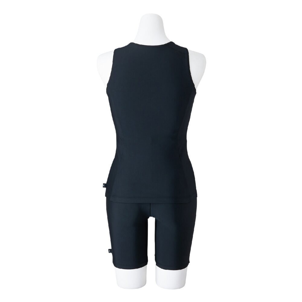 Mizuno Women’s Aqua Fitness Two-Piece Suit Front Zip Tank Top Black/Turquoise