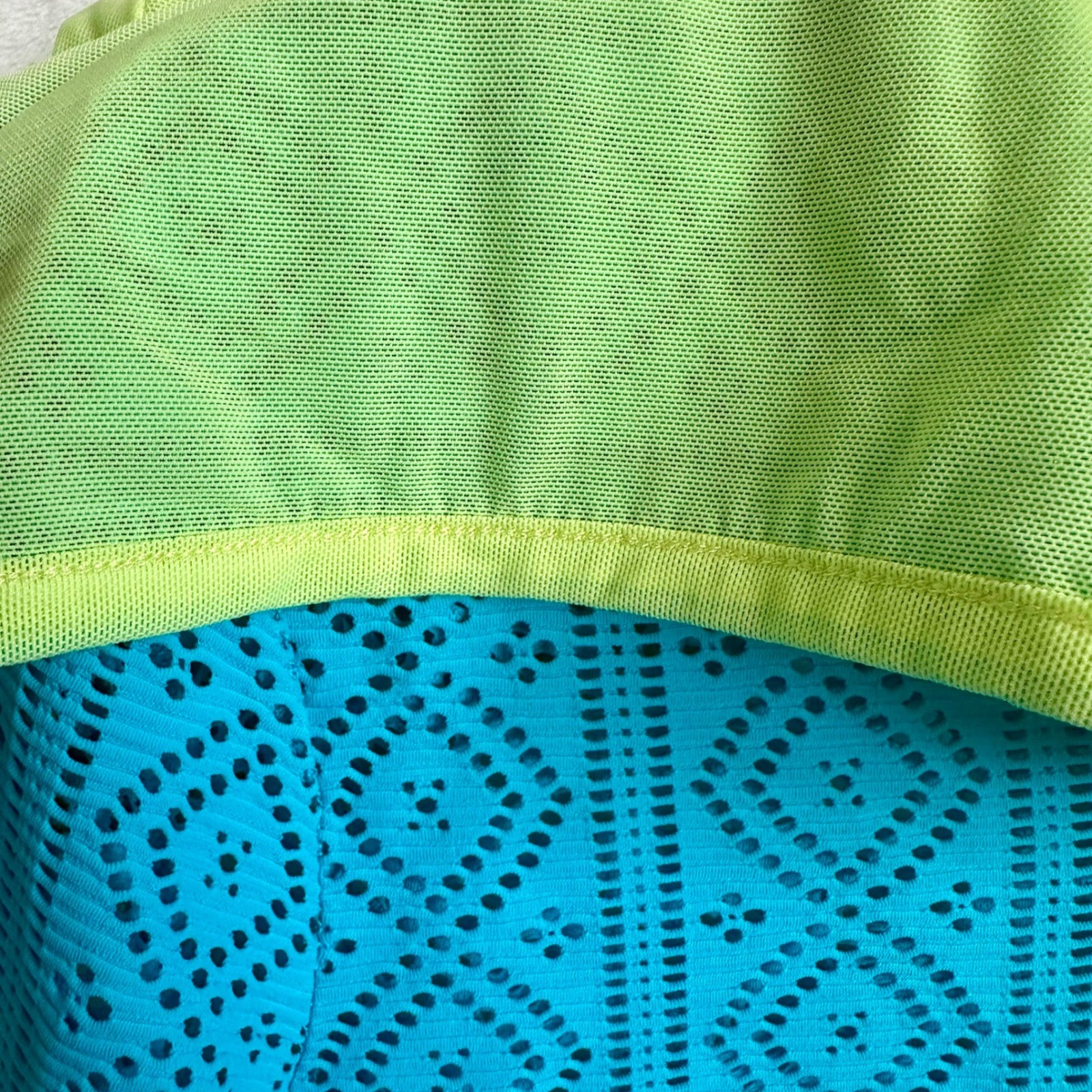 Title Nine Lazer Cut Hooded Swim Coverup Tunic Teal Turquoise Lime Womens M