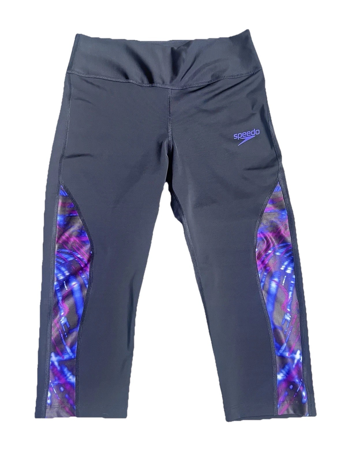 Speedo Women’s Athletic Leggings, M, Black and Purple Design, Great Condition