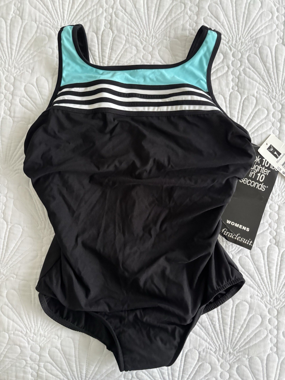 NEW!Women’s 18W MIRACLESUIT Bathing Suit by Swim Shaper Black/Aqua/White Has Tag