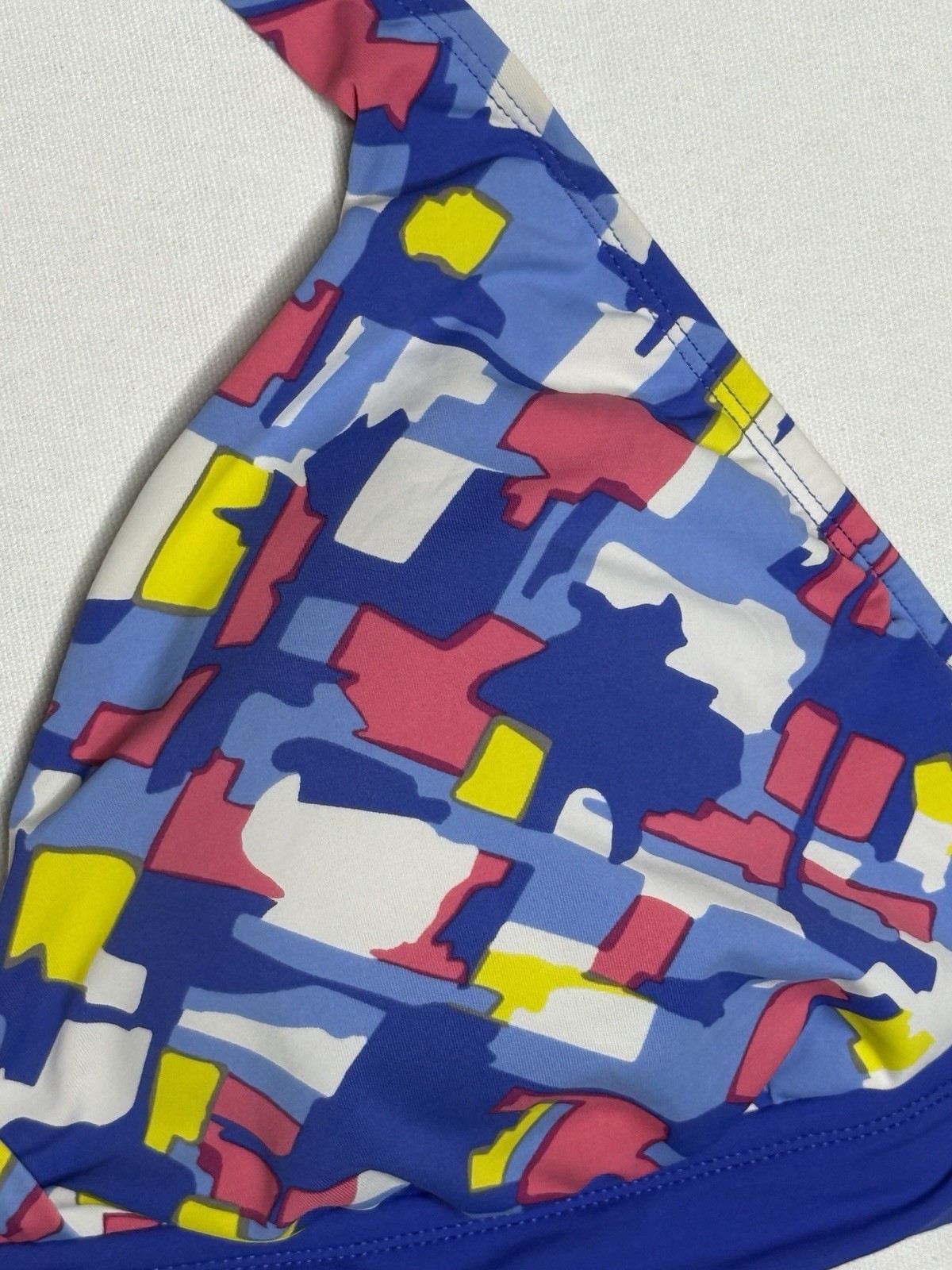 PERRY ELLIS Floral Geometric Halter Bikini Top Blue Pink Yellow Gold Ring 36D DD