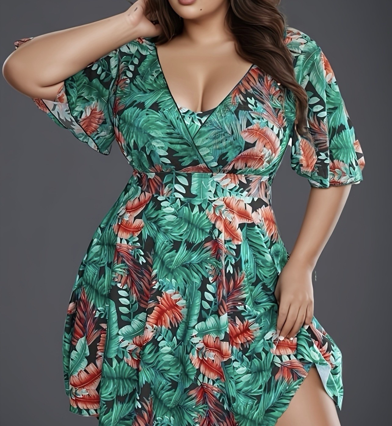 Tropical Swim dress/sundress 4X Flutter Sleeve Flounce “Curve” fit No Bottoms