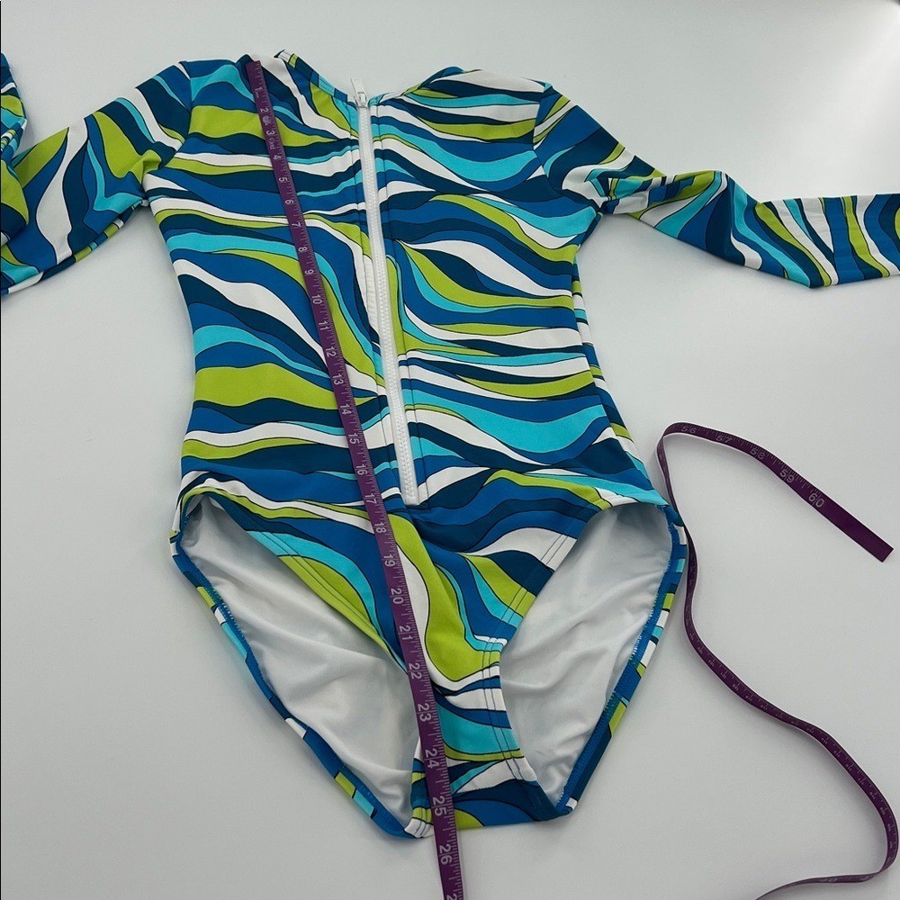 MICHAEL KORS SURF LONG SLEEVE 1PC PADDLE SWIMSUIT RASH GUARD CYAN BLUE 6