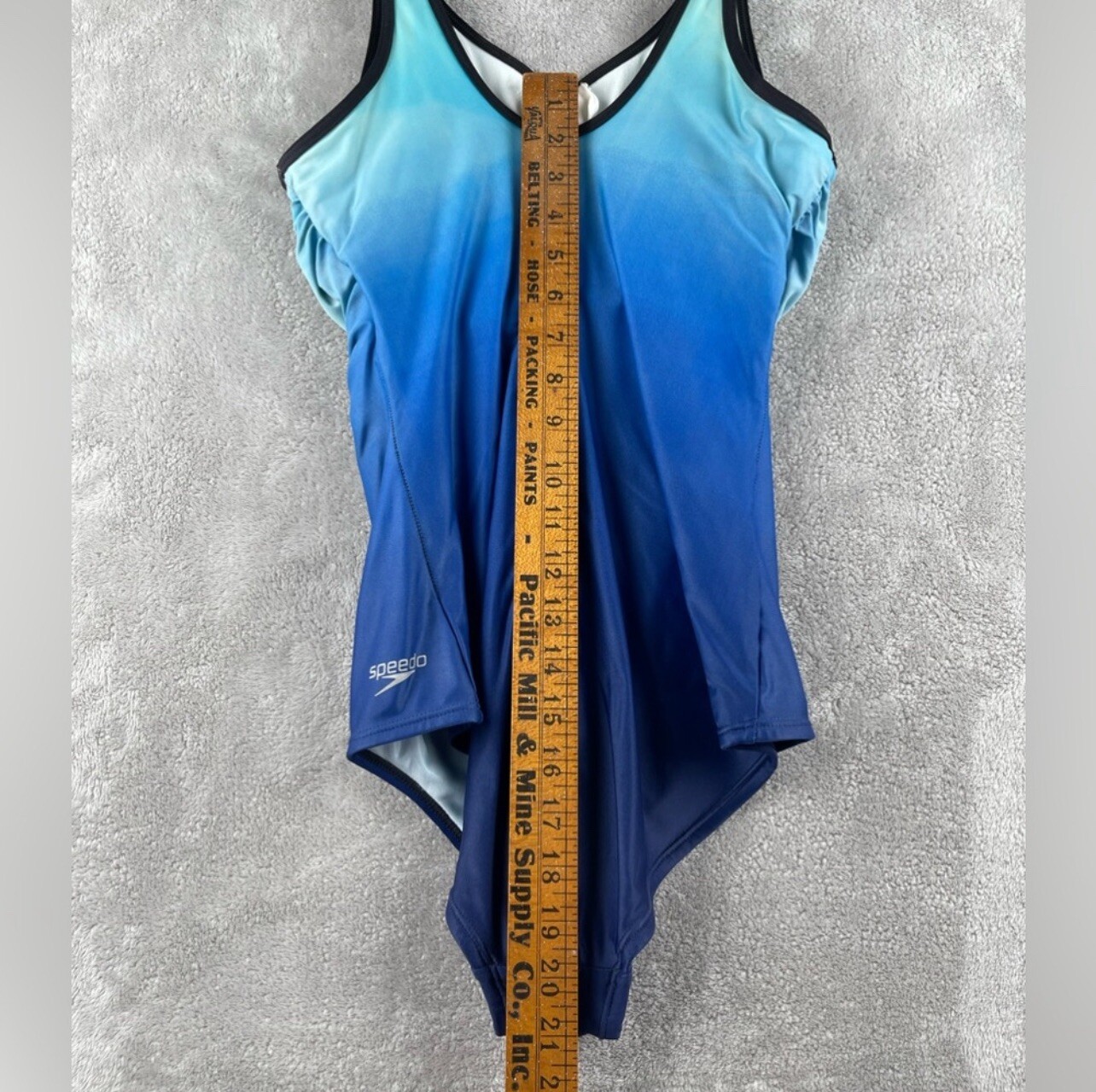 Speedo PowerFLEX Eco Womens One Piece Swimsuit Blue Ombre Zip Front Size 8