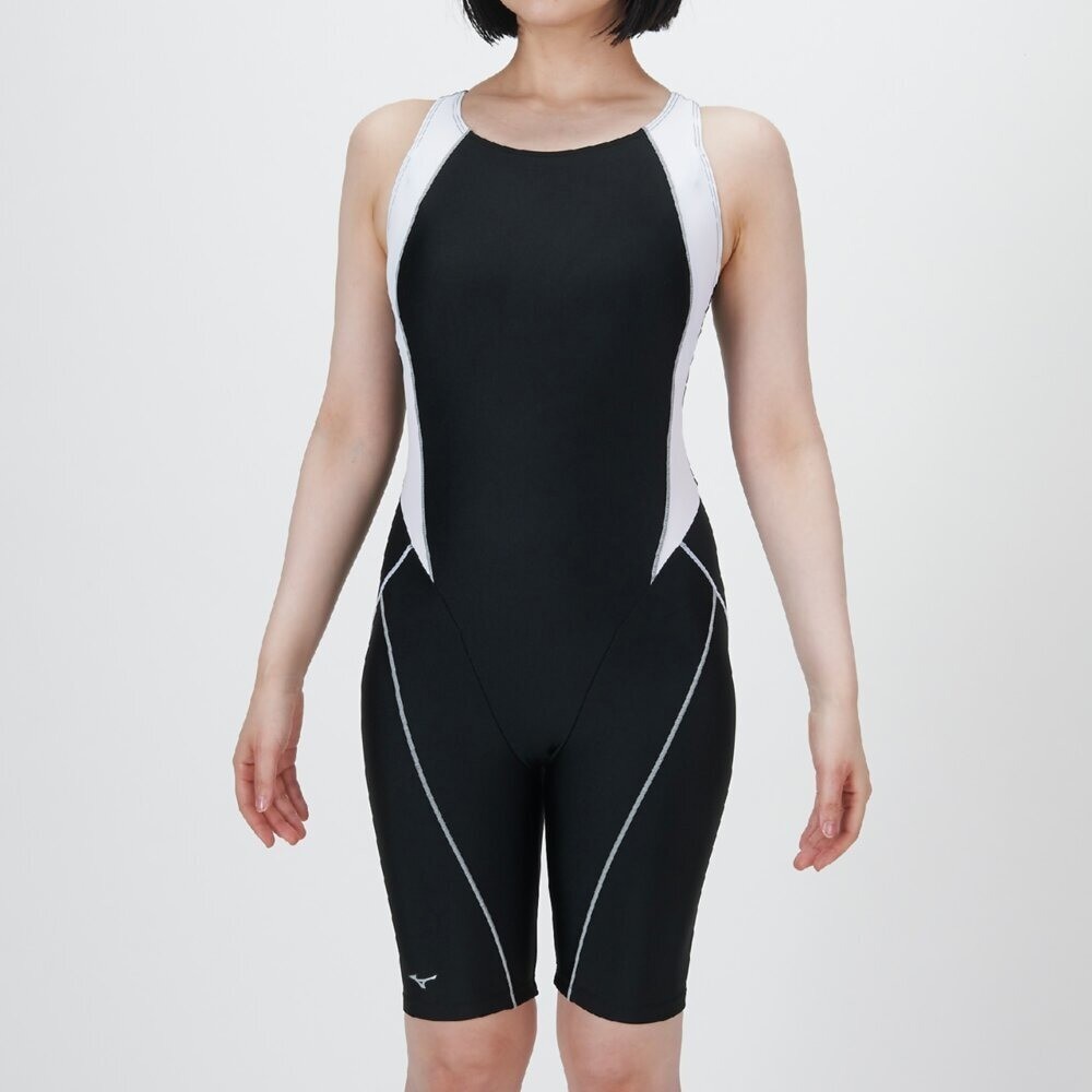 Mizuno Women’s Swim Fitness All-in-One Swimsuit Two-Tone Design Black/White 2025