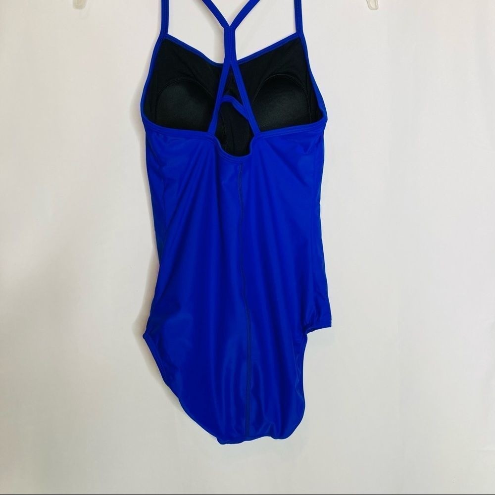 Speedo Blue Racerback Athletic Training One Piece Swimsuit Black Stripe M (8/10