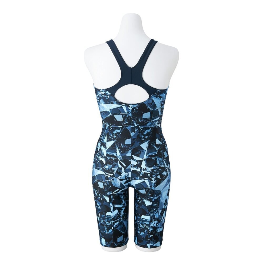 Mizuno Women’s Swim Fitness All-in-One Swimsuit Graphic Pattern Blue Gray 2025