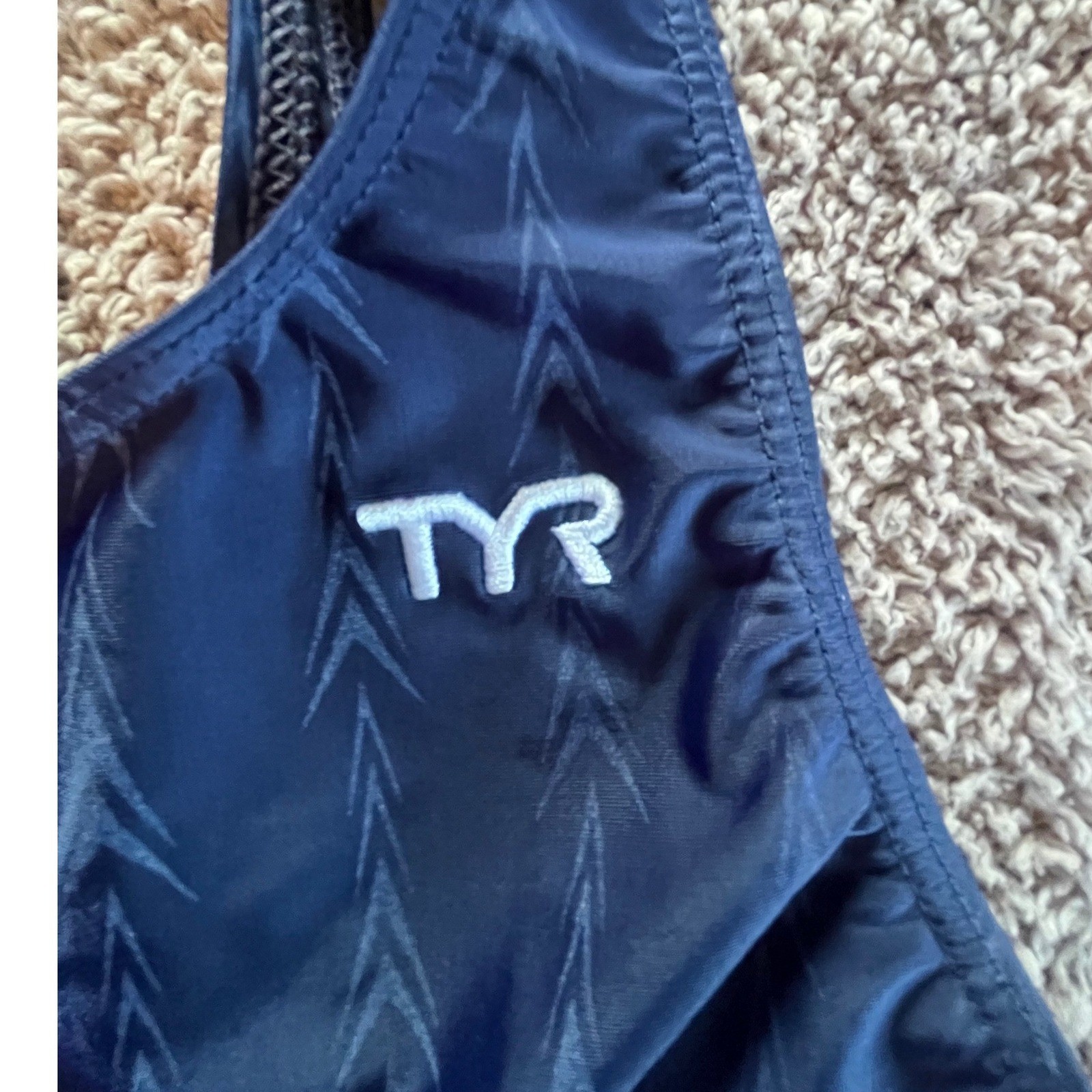 TYR Women Navy Blue Geometric Performance Kneeskin Swimsuit Size 36 CL001UF