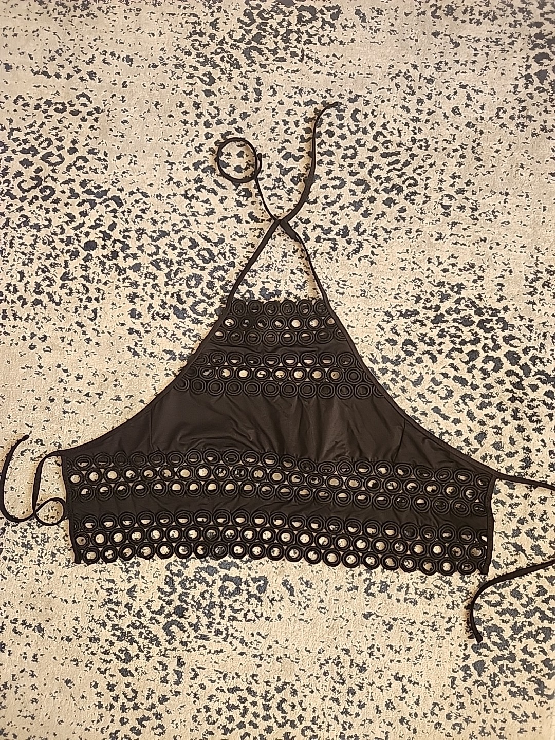 Becca By Rebecca Virtue Siren Shimmer Black High Neck Halter Bikini Top SZ M