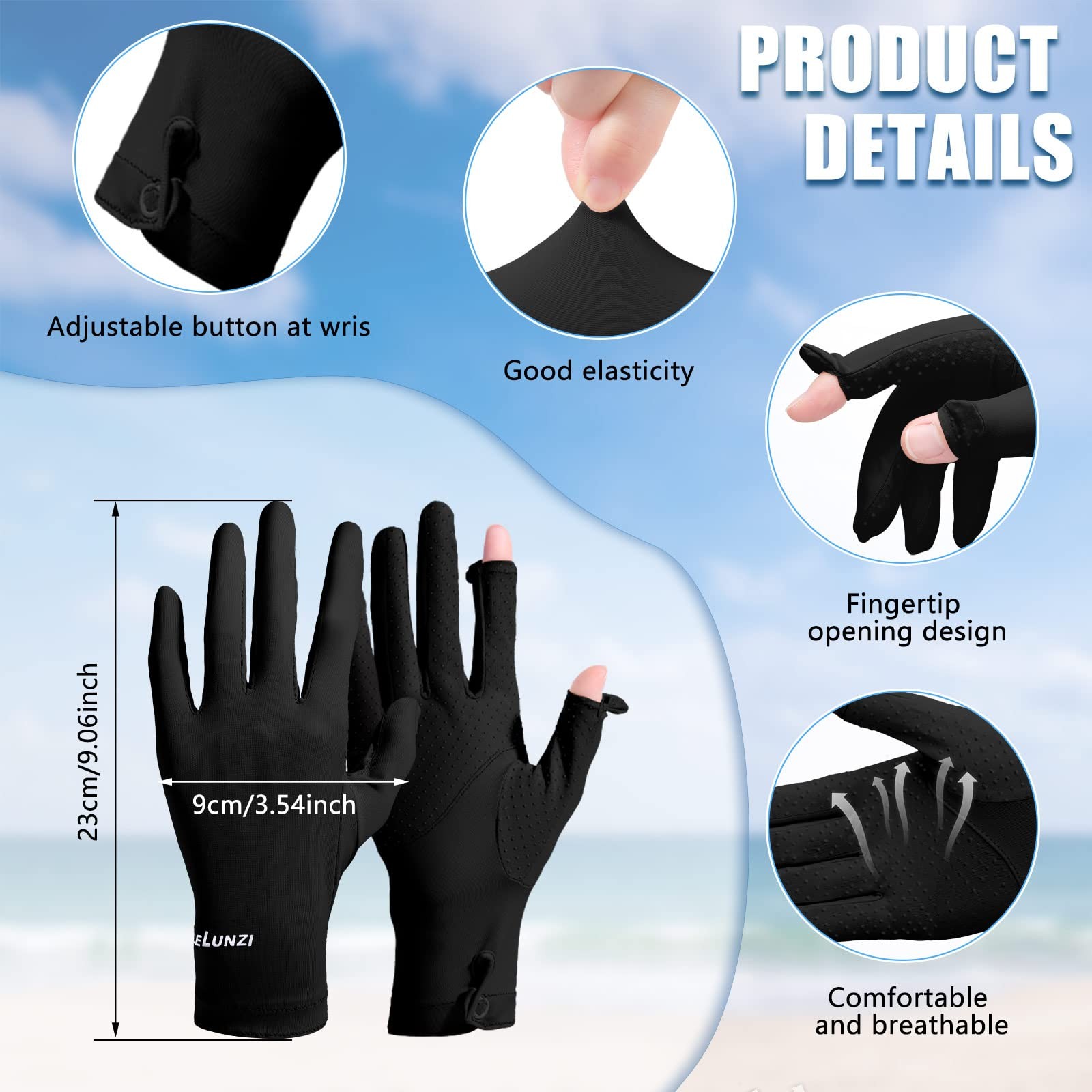 Loopeer 2 Packs Women Sun Protection Driving UV Gloves Full Finger Touchscreen N
