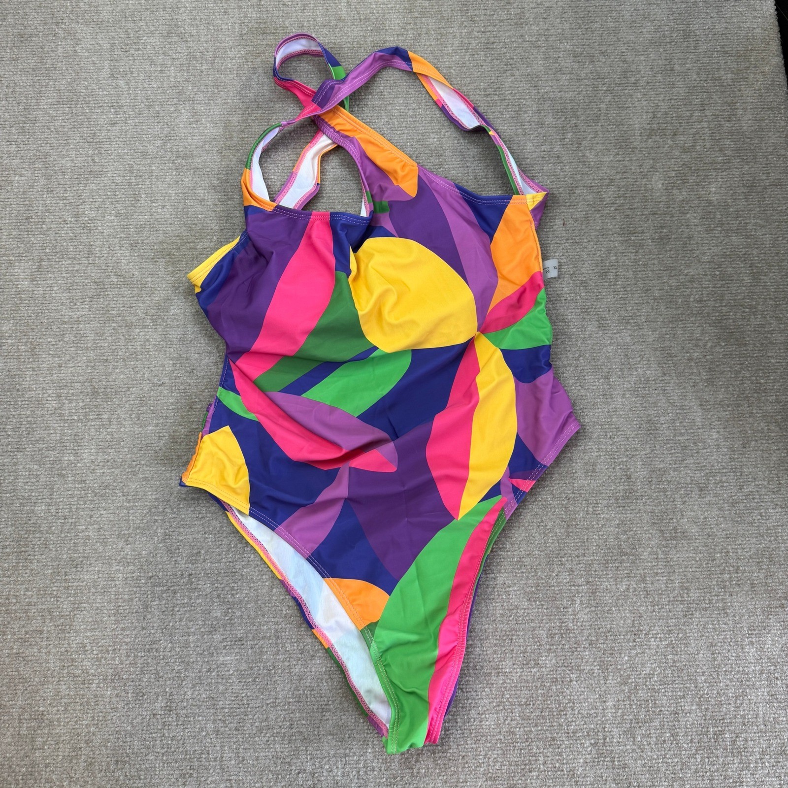Women’s XL One Piece Swimsuit Multicolor Abstract High Cut Backless Bathing Sui
