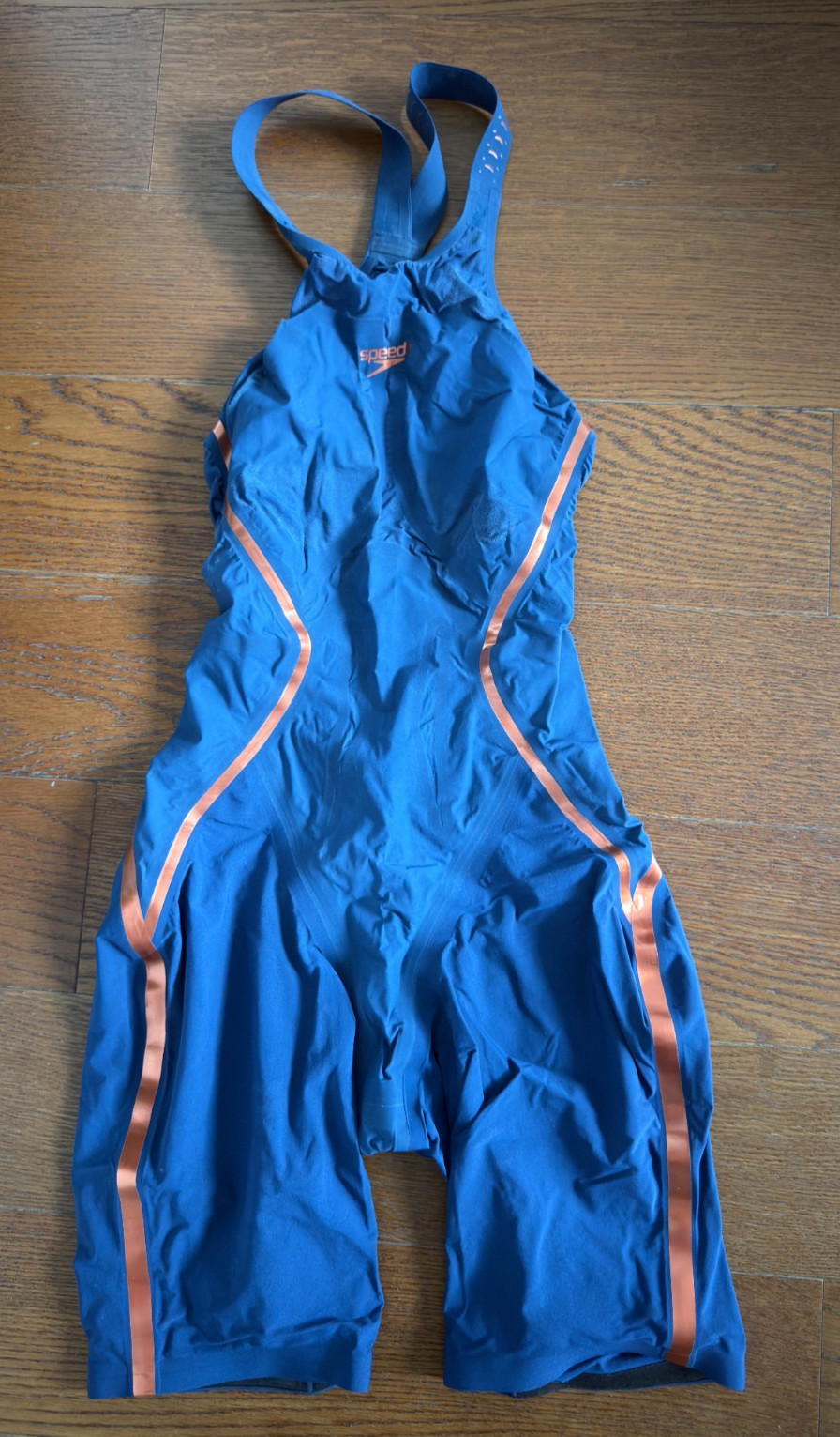 Speedo LZR X Kneeskin Sz 25 Womens Open Back Swim Blue/Gold