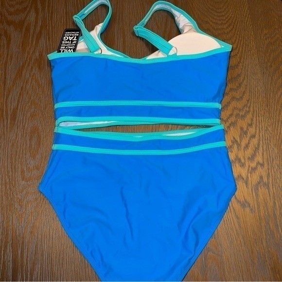 Blue Turquoise Sporty High Waisted Bikini Set Scoop Neck Two Piece Swimsuit S