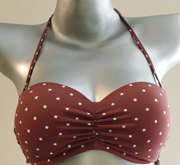 NWT Victoria Secret PINK Strappy Bandeau Push Up Bikini Top Brick White Dot M