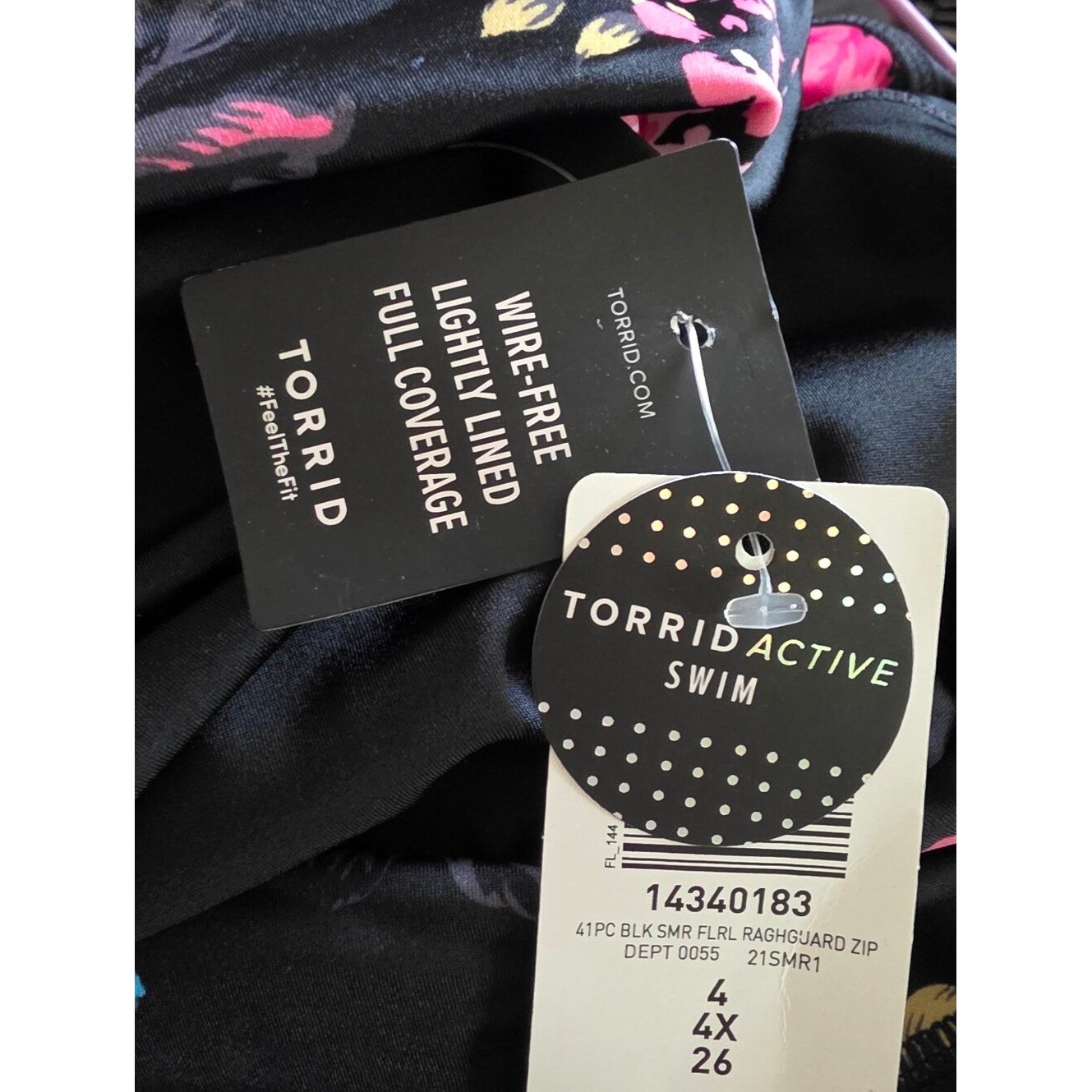 Torrid Active Wireless Long Sleeve Rashguard One Piece Swimsuit Plus Size 4 4X