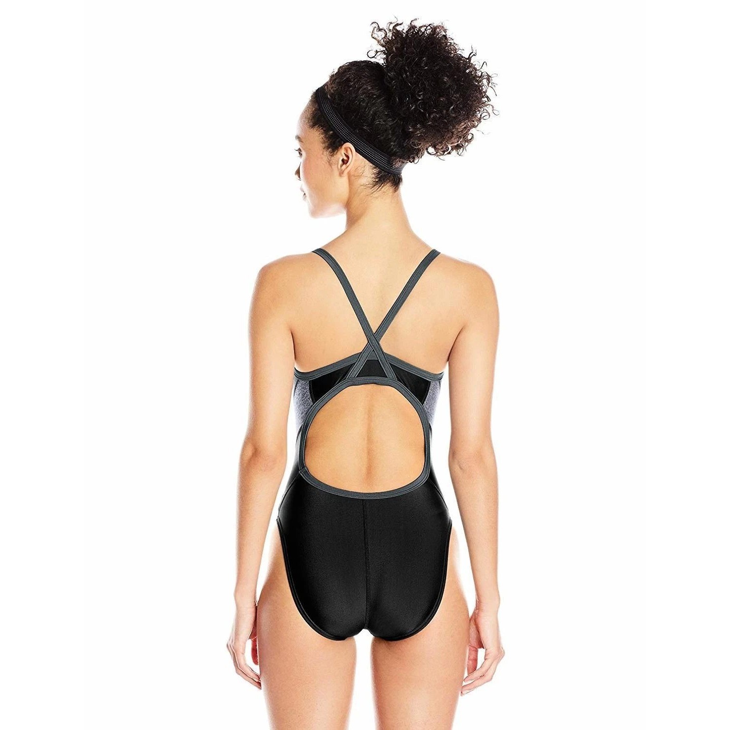 Speedo Pro LT Womens One Piece Swimsuit Black Gray Flyback Training Size 12 Swim