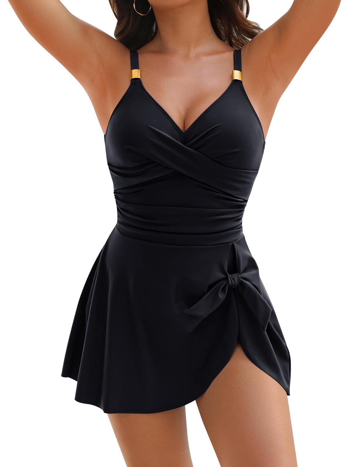 Blooming Jelly Womens One Piece Swimsuit Tummy Control Bathing Suit Gold Meta…