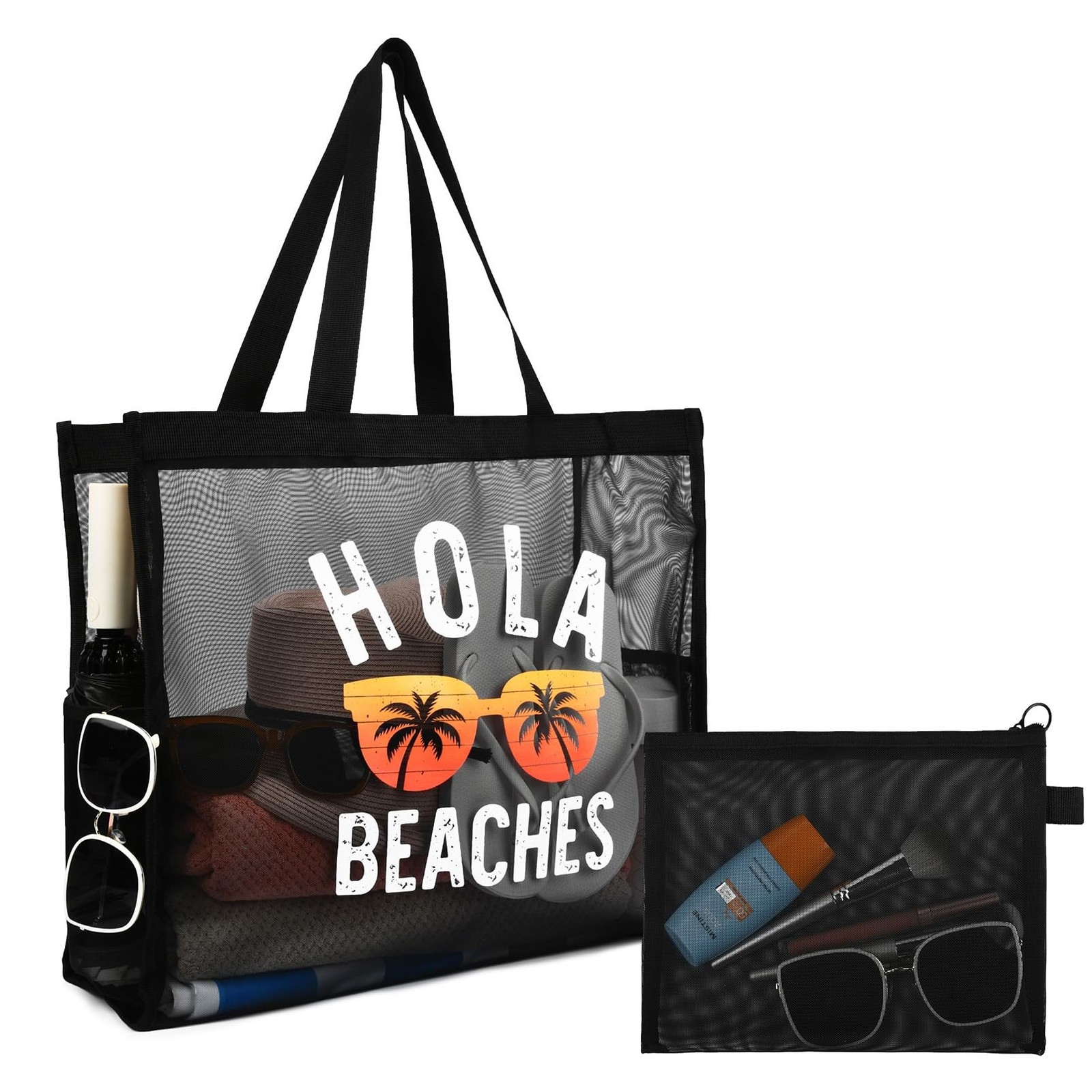 30L Large Beach Bag with Pouch Foldable Sandproof Lightweight Mesh Tote Bag w…