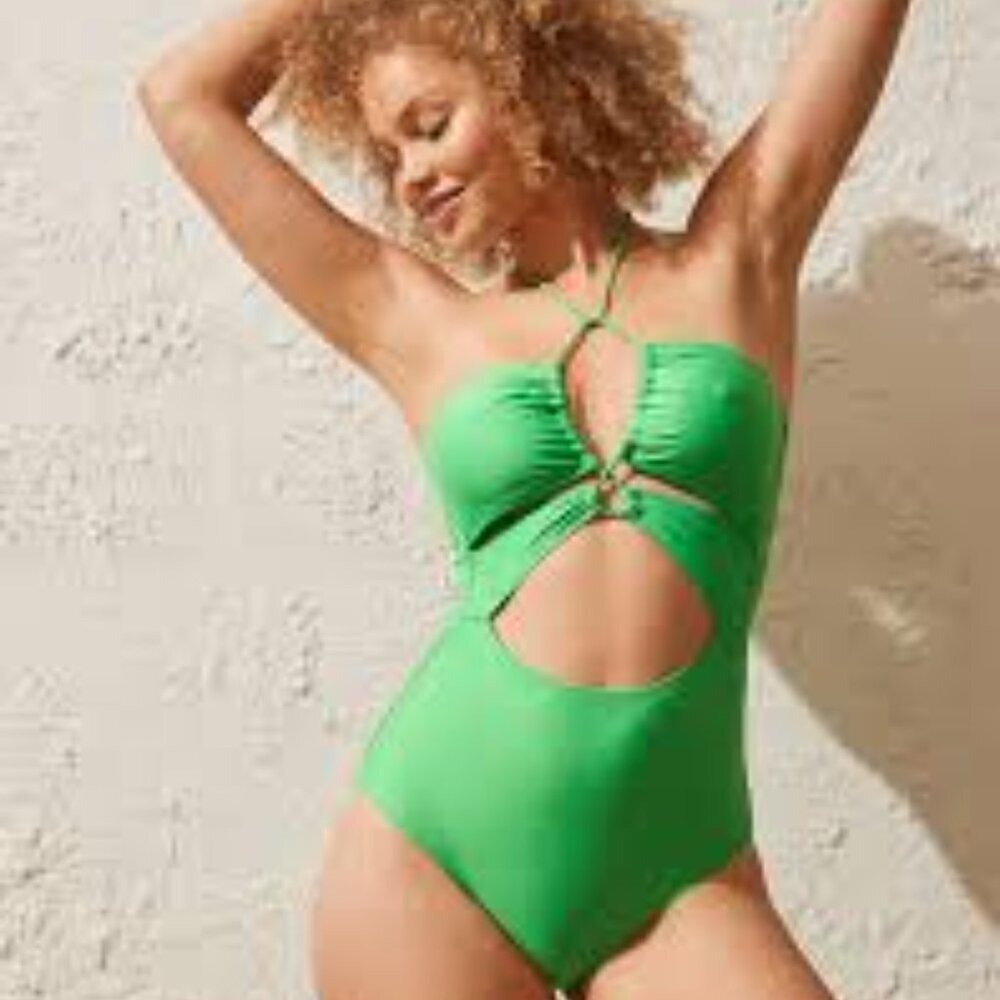 ✅ Aerie Cut Out One Piece Swimsuit GREEN SIZE X-LARGE