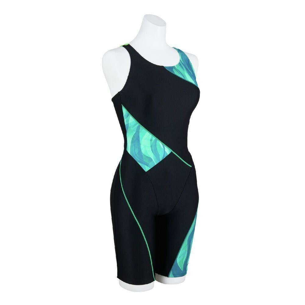 Mizuno Women’s Swim Fitness All-in-One Swimsuit Back Strap Color Cocktail BK/TQ