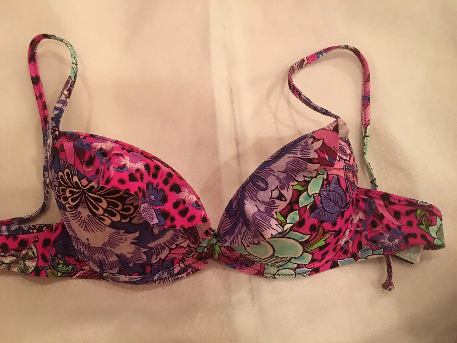 NWOT Roberto Cavalli Bright Tropical Pink Floral Bikini IT 42, S IT 2