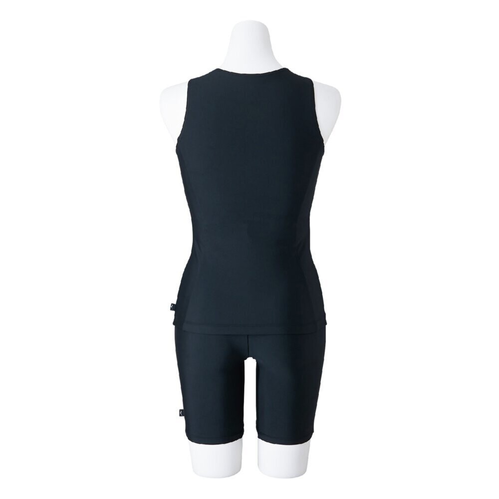 Mizuno Women’s Aqua Fitness Two-Piece Suit Front Zip Tank Top Black/Blue Hawaii