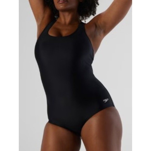 New SPEEDO Size 10 Black UPF 50 Moderate Ultraback PowerFLEX One Piece Swimsuit
