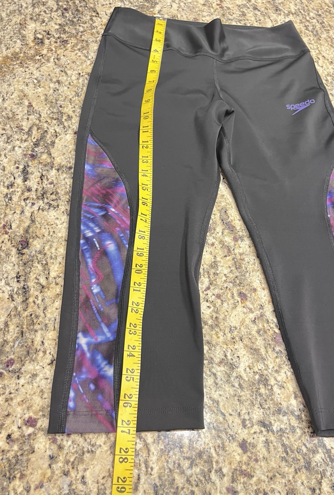 Speedo Women’s Athletic Leggings, M, Black and Purple Design, Great Condition