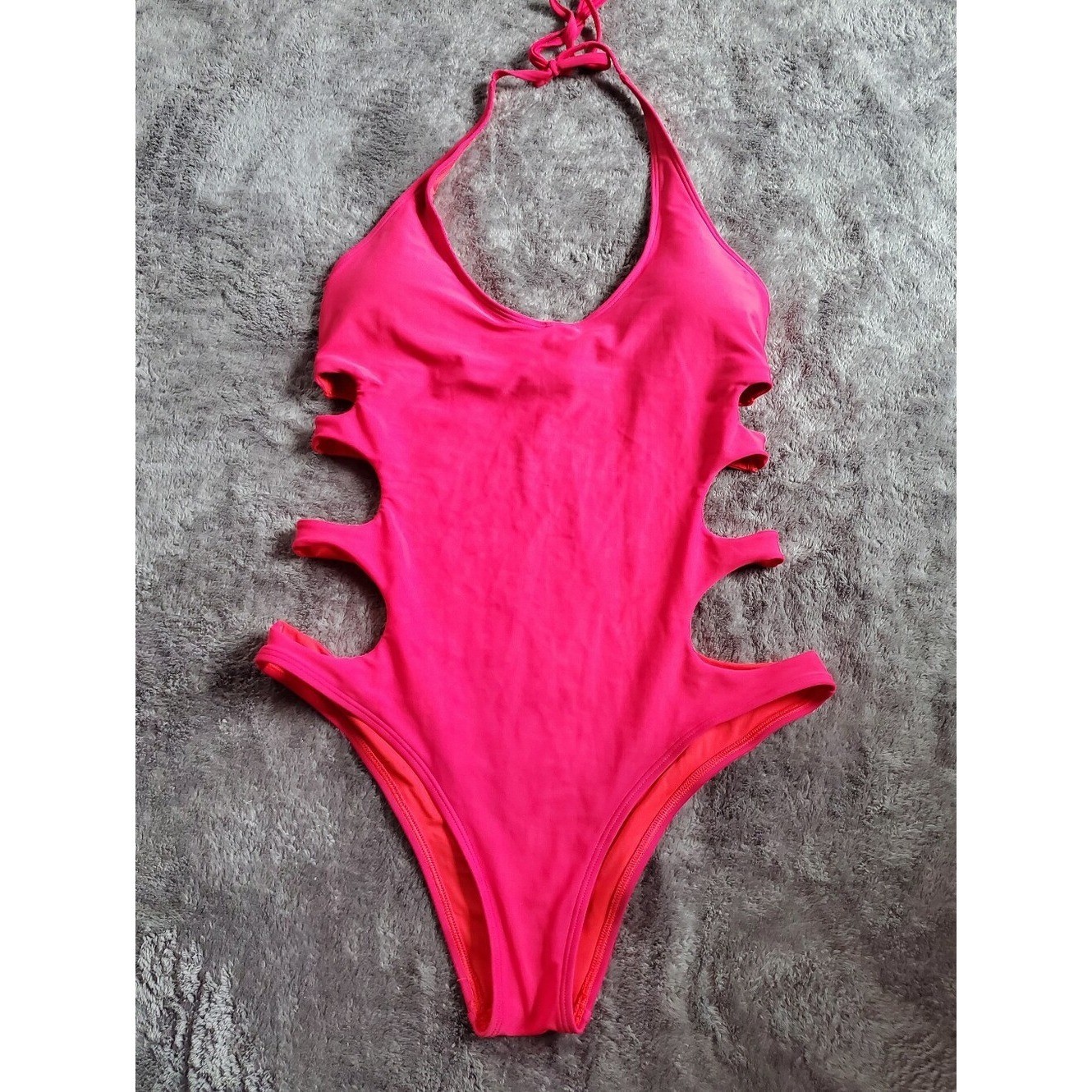 Aerie Hot Pink Neon Cutout One Piece Swimsuit Halter Monokini M