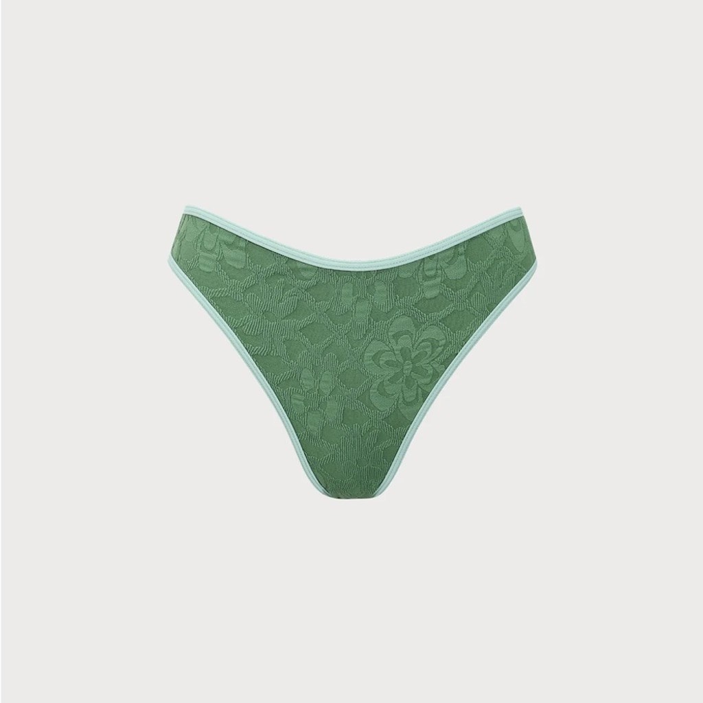 BERLOOK Dark Green Contrast Jacquard Bikini bottom ONLY 32