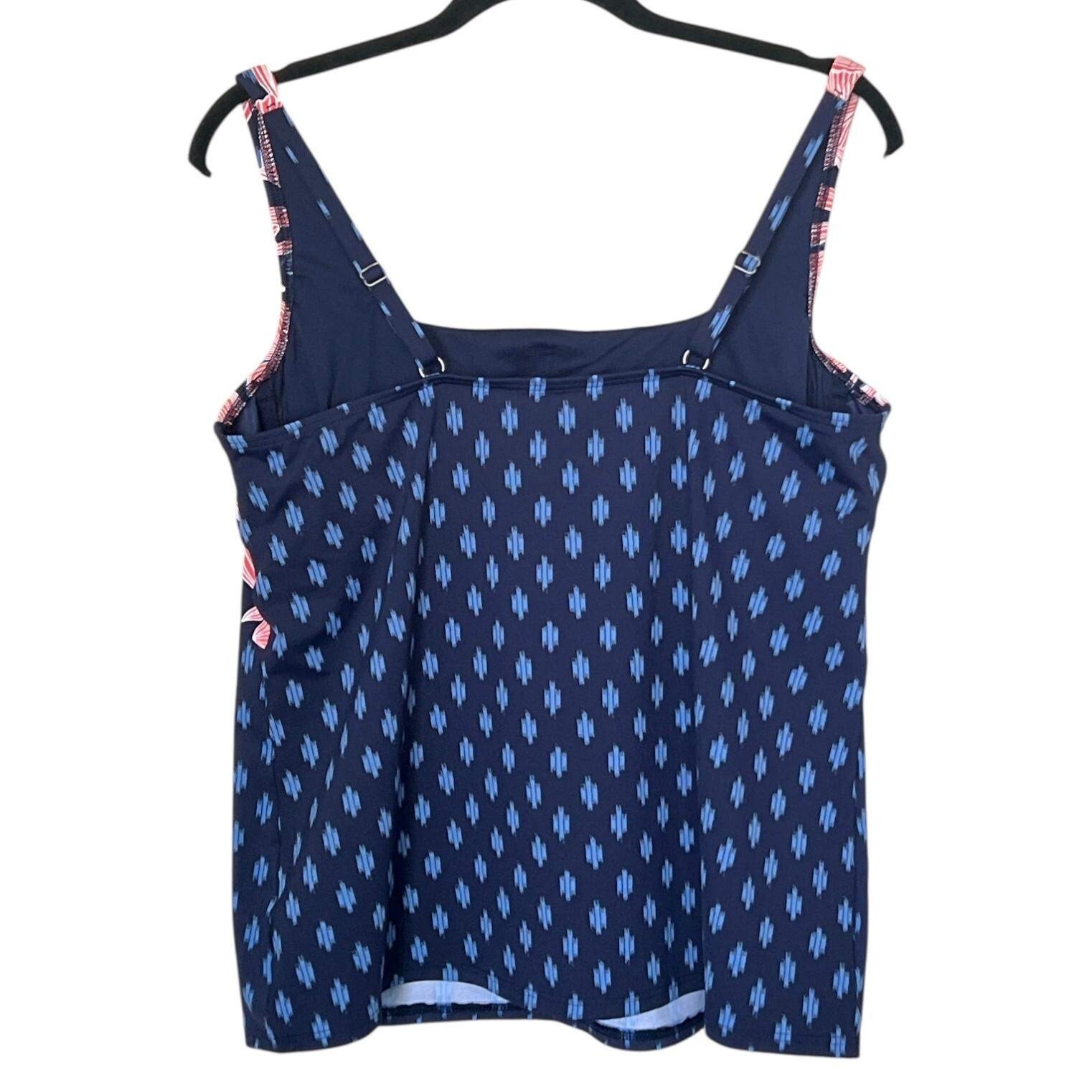 Lands’ End Women’s Tankini Top Sz 16 Square Neck Floral Ikat Print Built-In Bra
