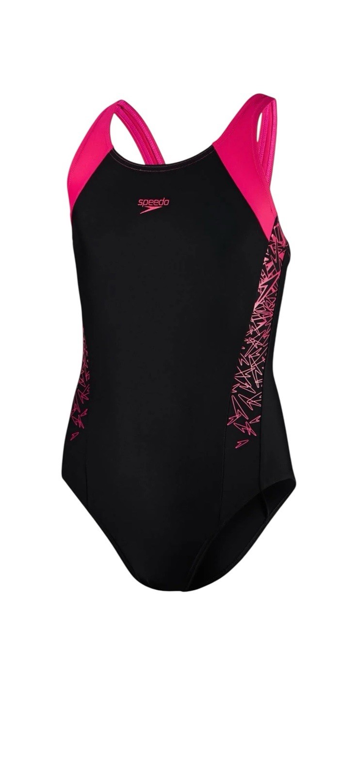 Speedo Girl’s Boom Splice Racerback Muscleback Swimsuit Black Orange Size 8