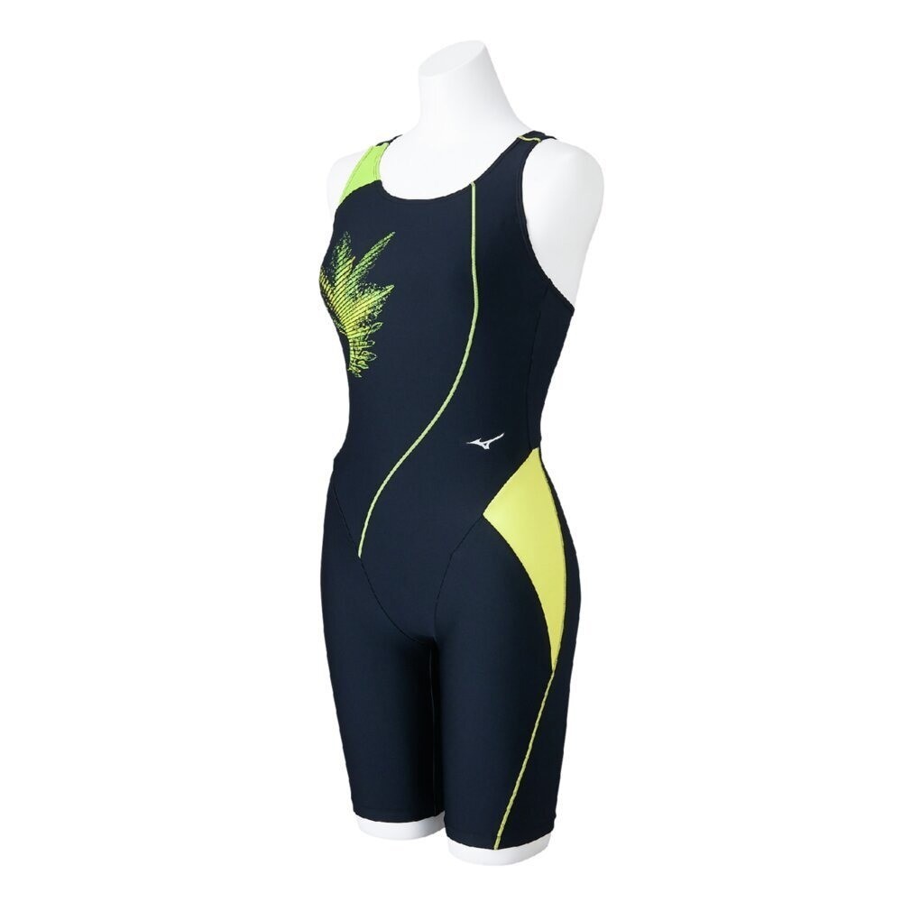 Mizuno Women’s Swim Fitness All-in-One Swimsuit Back Strap Stroke ONE Black/Lime