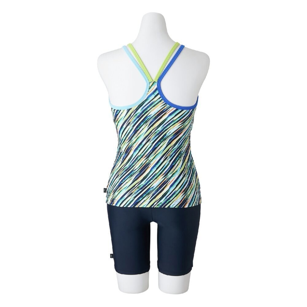 Mizuno Women’s Aqua Fitness Two-Piece Set (with anti-roll buttons) Wave Stripe