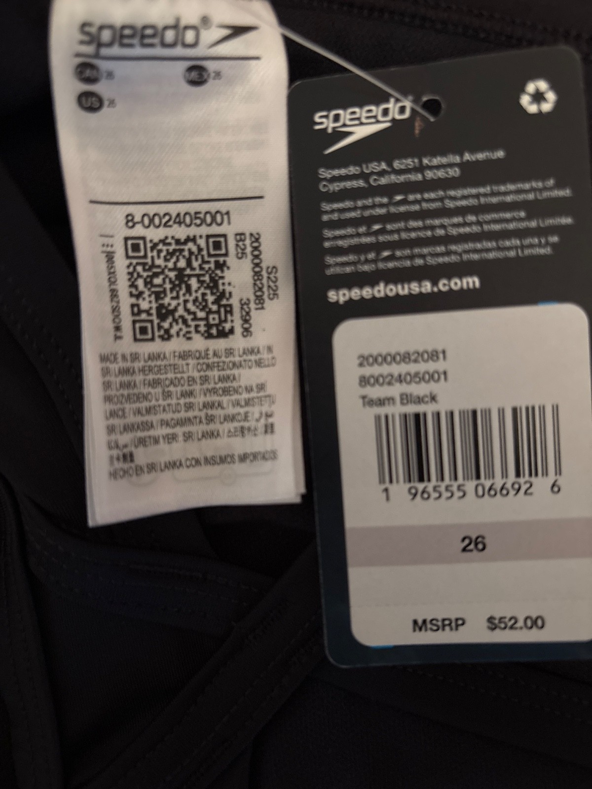 NWT-Speedo Competitive One Piece swimsuit Black Swimsuit Size 26.