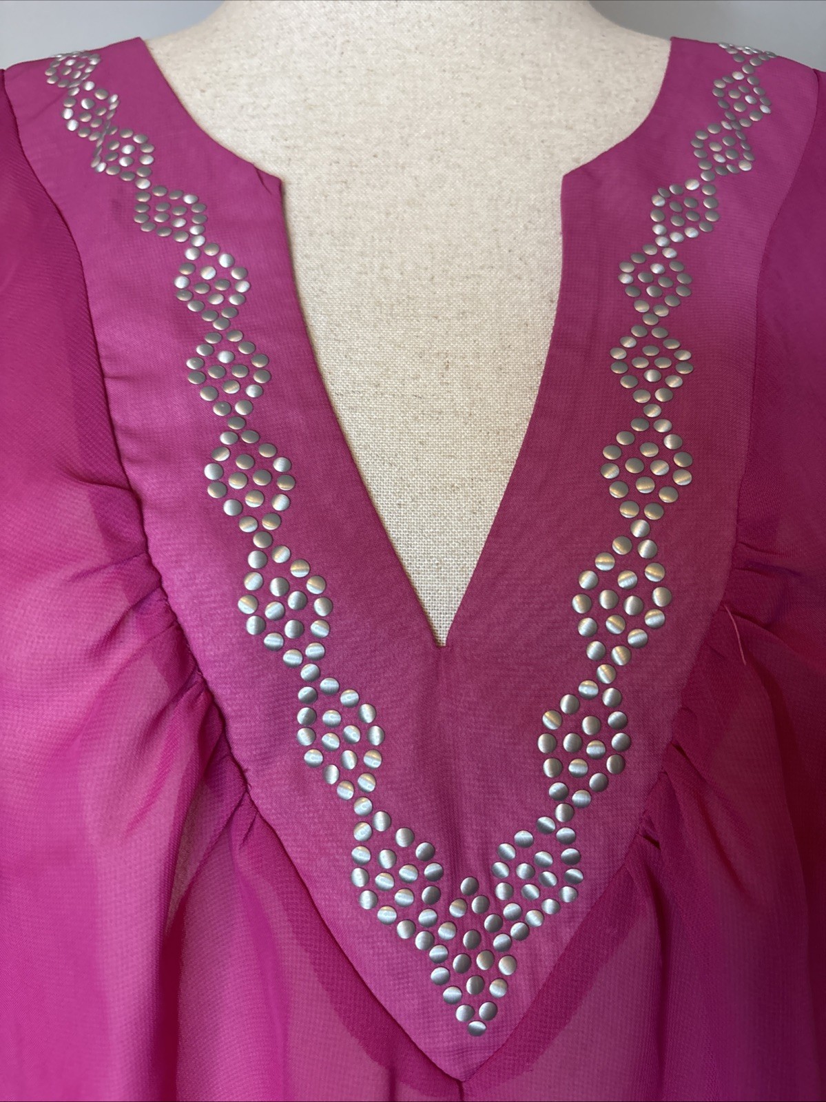 Catalina Fuchsia Swim Cover-Up Size 1X (16W) Preowned Polyester V Neck Sheet