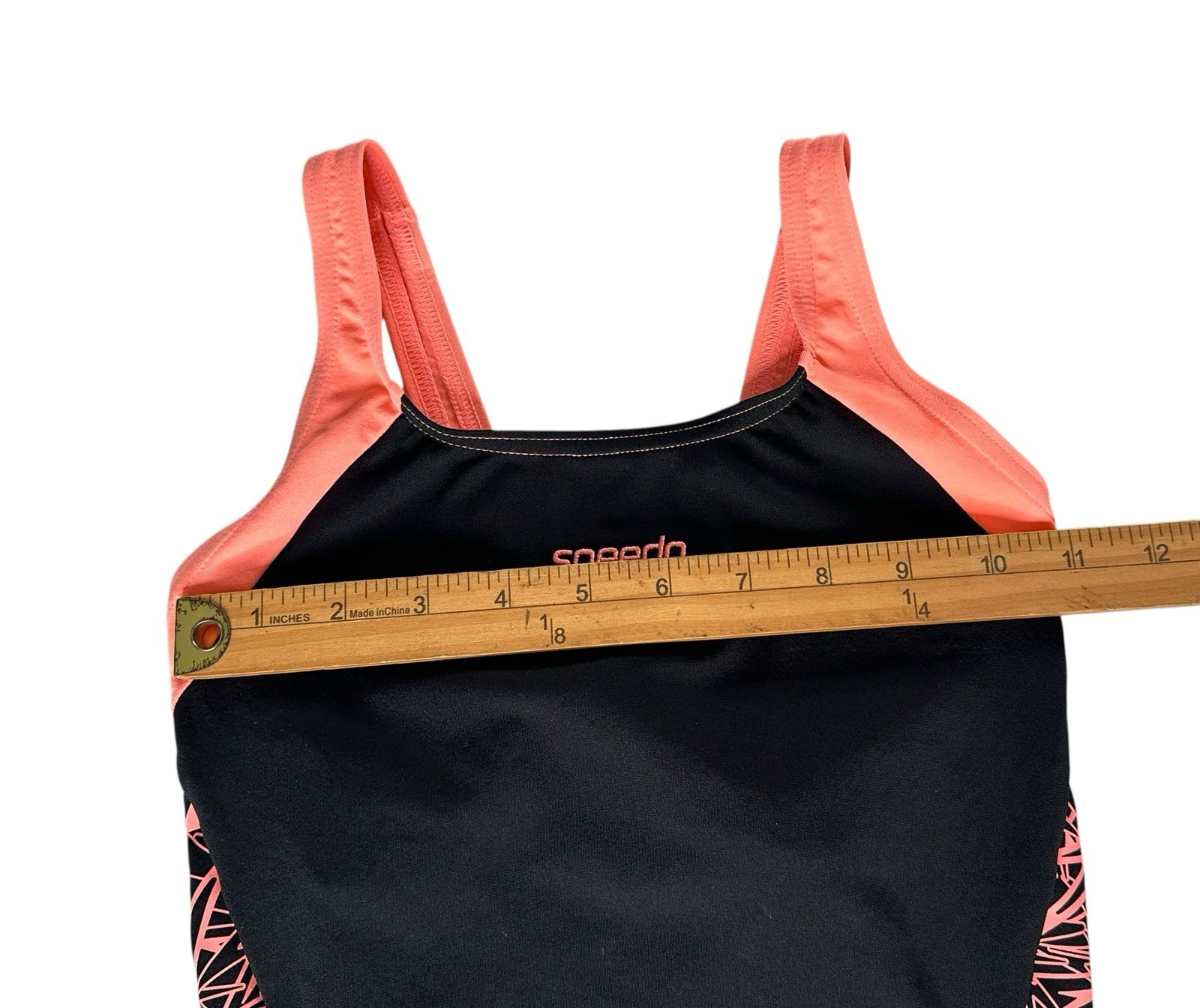 Speedo Girl’s Boom Splice Racerback Muscleback Swimsuit Black Orange Size 8