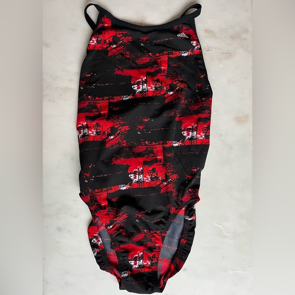 Adidas Vortex One Piece Swimsuit Black Red UPF 50 size 38