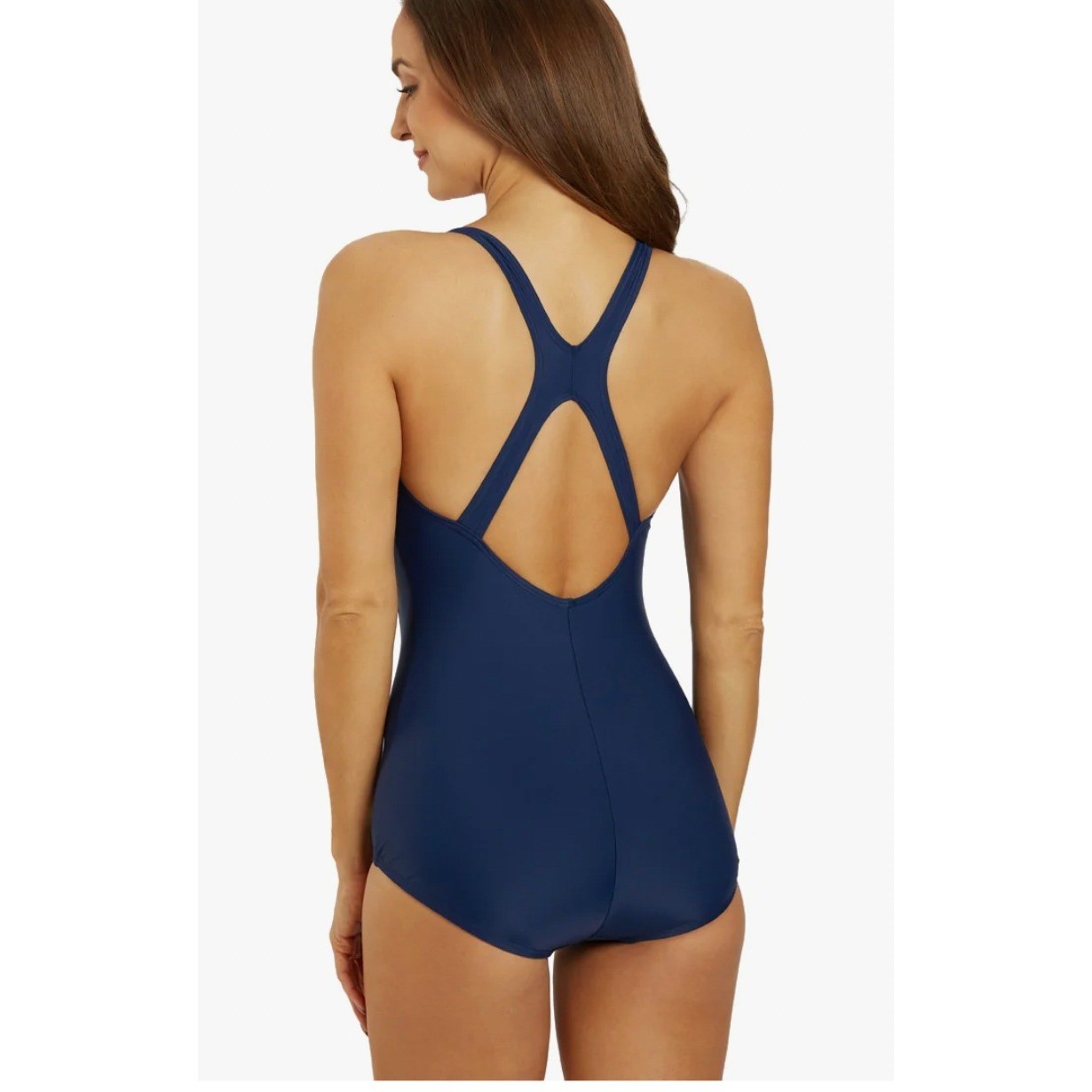 Speedo PowerFLEX Womens Navy Blue Racerback One Piece Swimsuit Modest Size 6