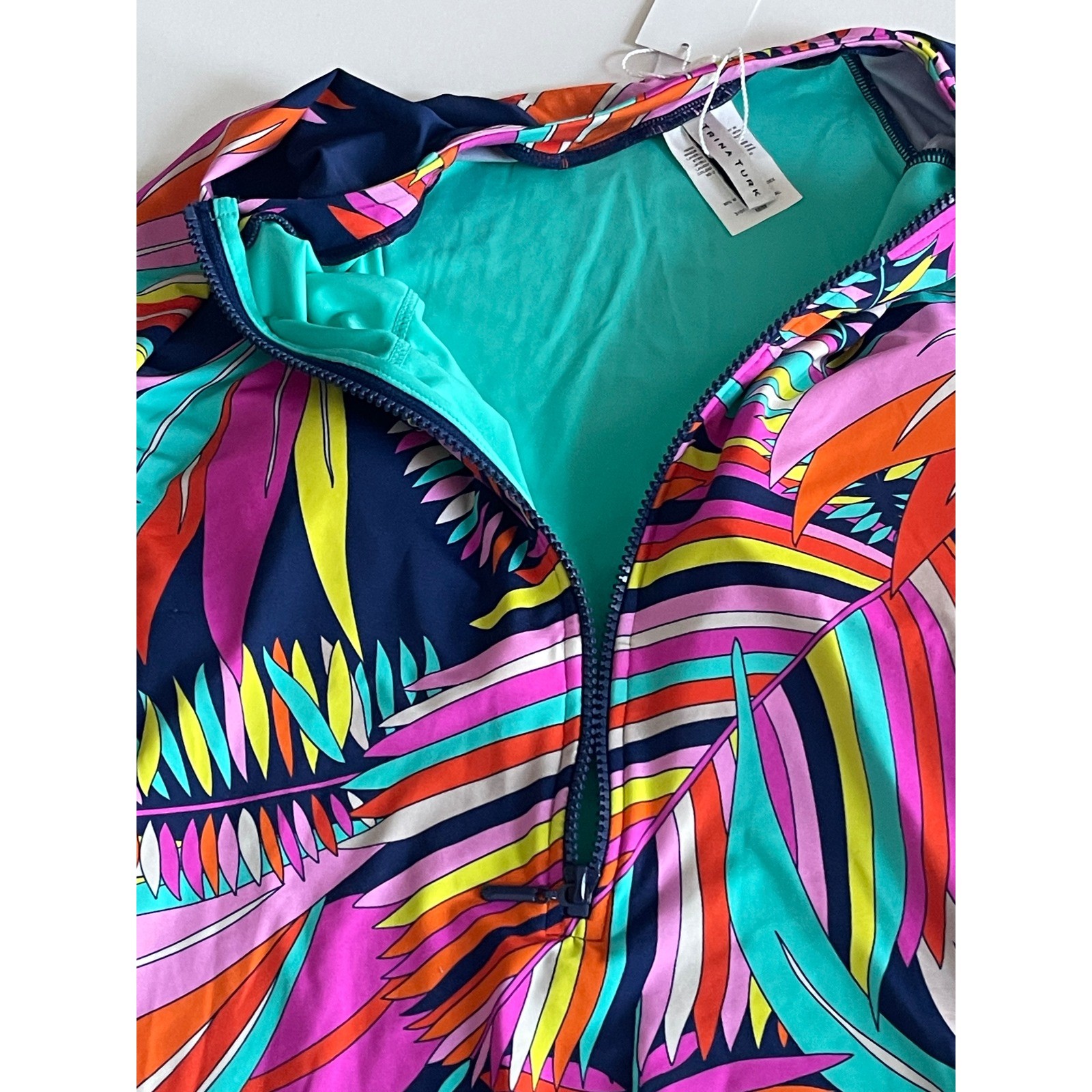 Trina Turk Paralia Long-Sleeve Zip-Up Paddle Suit, Rash Guard Size Medium