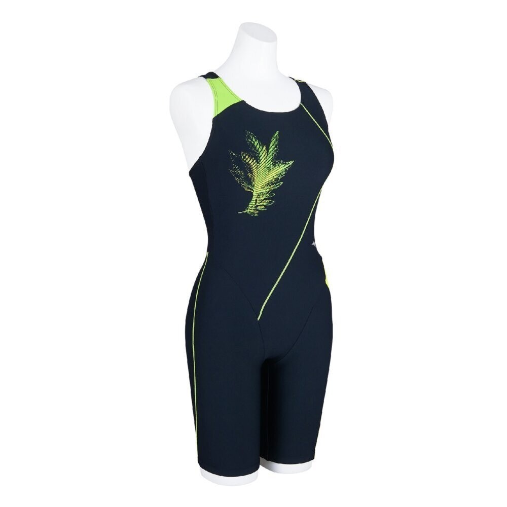 Mizuno Women’s Swim Fitness All-in-One Swimsuit Back Strap Stroke ONE Black/Lime