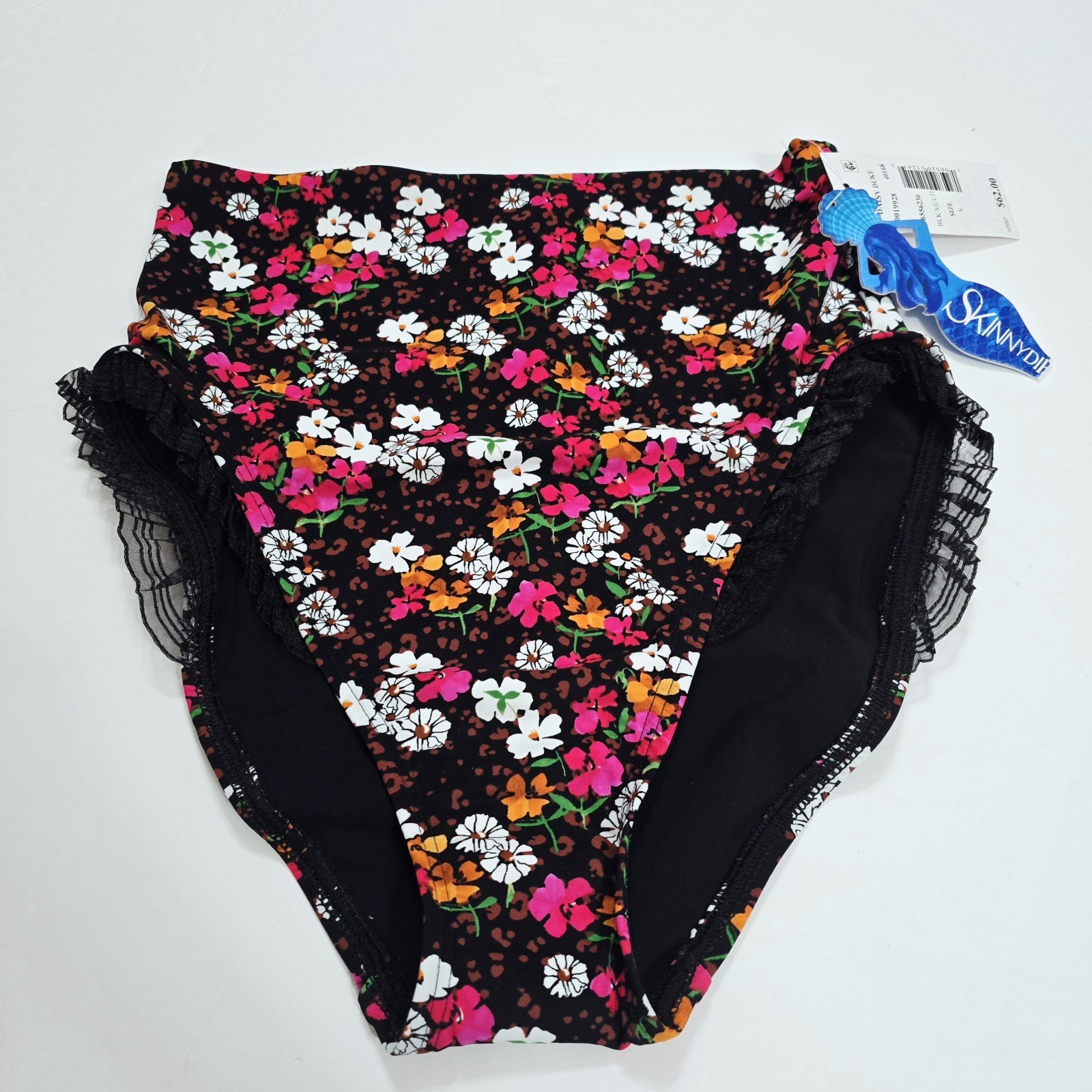 NEW SKINNY DIPPERS – S Daisy Duke Black Floral Multi Swimsuit Bottom