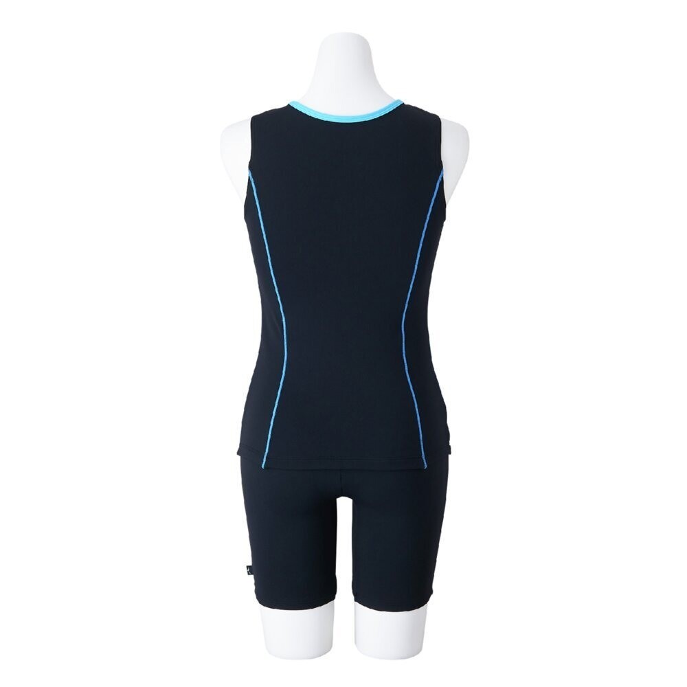 Mizuno Women’s Aqua Fitness Two-Piece Swimsuit Front Zip Tank Top Black/Sax