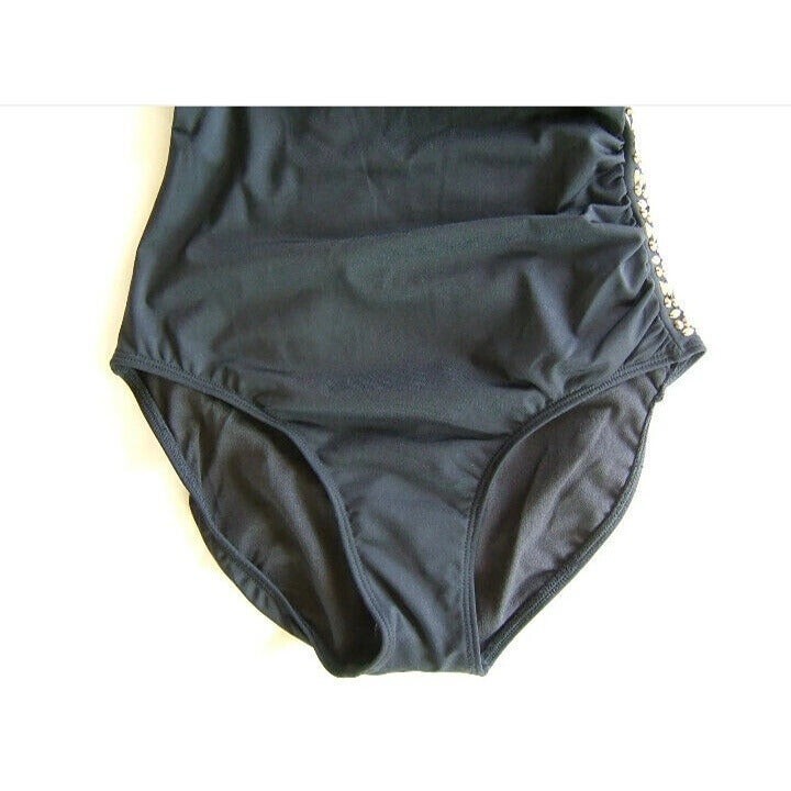 Laundry by Shelli Segal Black Gold One Shoulder Ruched Swim Suit Size S!!!