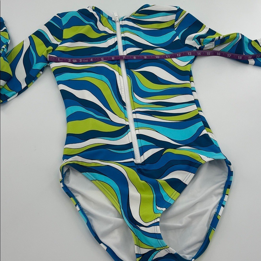 MICHAEL KORS SURF LONG SLEEVE 1PC PADDLE SWIMSUIT RASH GUARD CYAN BLUE 6